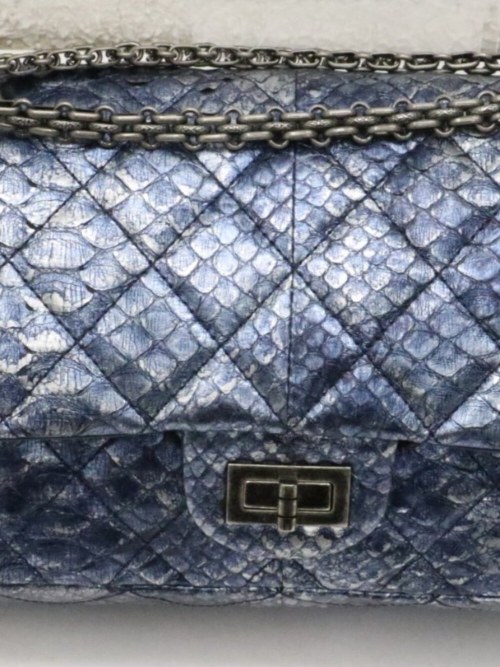 Chanel Blue/Silver Quilted Python Reissue 2.55 Classic Flap Bag 13874706